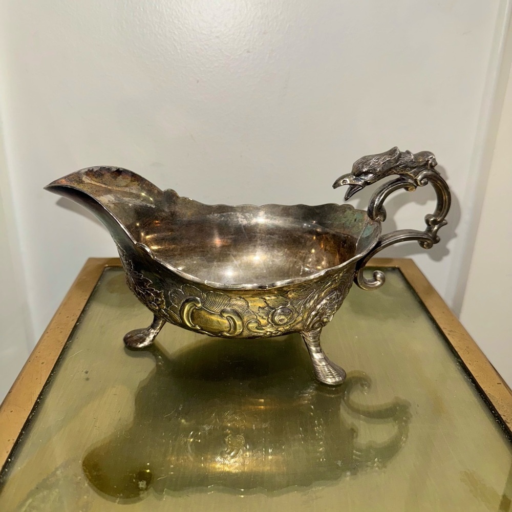 Ornate Silver-Tone Decorative Sauce Boat - Antique-Style